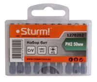 Биты PH2x50мм, сталь crv, С МАГНИТН. НАКОНЕЧНИКОМ,10 шт. В пластик.кейсе  Sturm