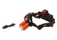 Фонарь налобный аккумуляторный 200лм, T6 светодиод, зум, 3 режима,  Sturm