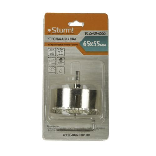 Коронка алмазн. По керам. Плитке и стеклу 65 х 55 мм,  с центрир. Сверл.  Sturm-Tehinstrument