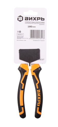 Плоскогубцы (пассатижи), 180мм., никелированные, двухкомпонентные рукоятки, Вихрь-Tehinstrument