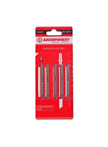 Пилки для лобзика по дереву T301CD, 5 шт, 115х90мм, шаг зуба 3мм, чистый прямой рез, HCS, БОЕКОМПЛЕКТ-Tehinstrument