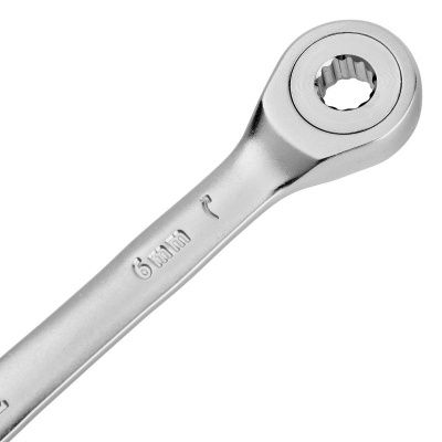 Ключ комбинированный трещоточный, 6 мм, CrV, матовый хром Denzel-Tehinstrument