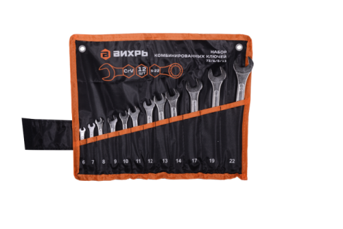 Набор комбинированных ключей Вихрь 12 шт. 6 - 22, в чехле-Tehinstrument