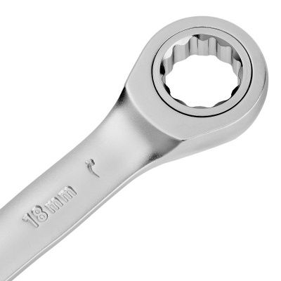 Ключ комбинированный трещоточный, 18 мм, CrV, матовый хром Denzel-Tehinstrument