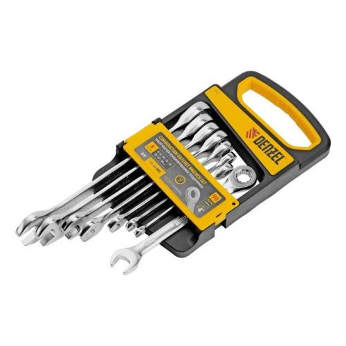 Набор ключей комбинированных трещоточных 6-19 мм, 8 шт., CrV, матовый хром Denzel-Tehinstrument