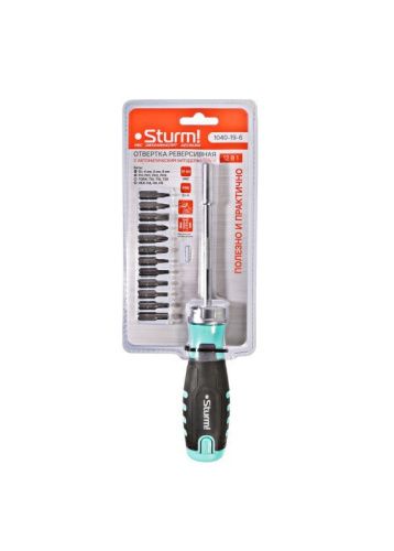 Отвертка реверсивная, автоматический битодержатель, 12 в 1 CrV  Sturm-Tehinstrument