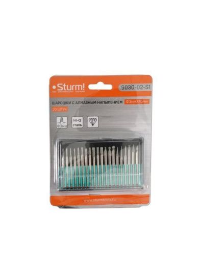 Набор шарошек, 20 шт, хвостовик 3мм, алмазное напыление,  Sturm-Tehinstrument