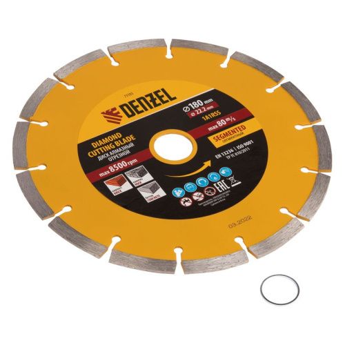 Диск алмазный, отрезной сегментный, 180 х 22.2 мм, сухая резка Denzel-Tehinstrument