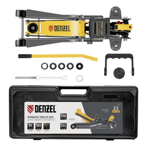 Домкрат гидравлический подкатной с фиксатором, 2,5 т,  85-385 мм, в пласт. кейсе Denzel-Tehinstrument