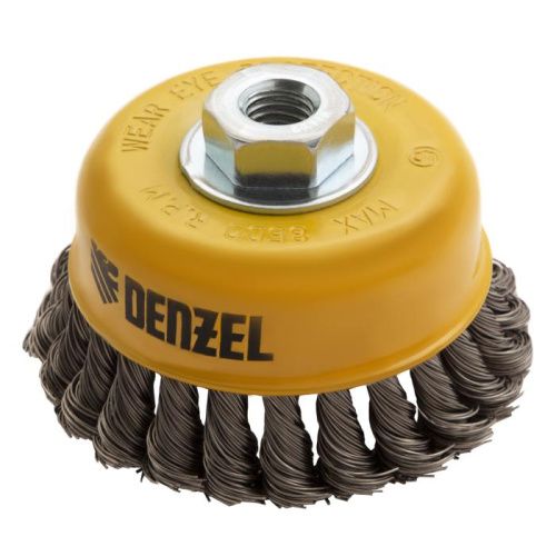 Щетка для УШМ, 100 мм, "Чашка", крученая нержавеющая проволока 0.5 мм, М14 Denzel-Tehinstrument