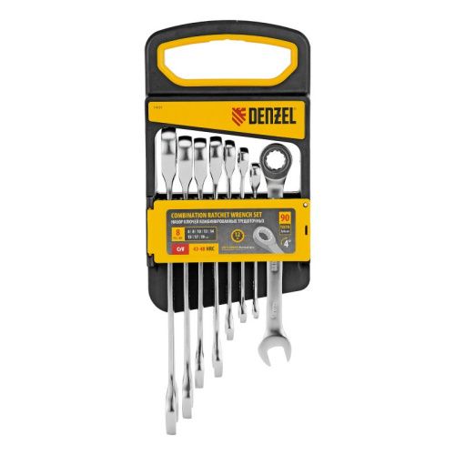 Набор ключей комбинированных трещоточных 6-19 мм, 8 шт., CrV, матовый хром Denzel-Tehinstrument