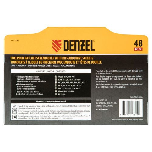 Отвертка с набором бит и торцевых головок для точных работ, гибкий привод, 48 шт, CrMo Denzel-Tehinstrument
