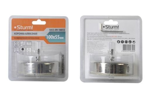 Коронка алмазн. По керам. Плитке и стеклу 100 x 55 мм,  с центрир. Сверл.  Sturm-Tehinstrument