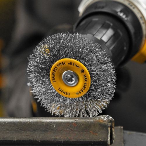 Щетка для дрели, 60 мм, Плоская, со шпилькой, нержавеющая витая проволока Denzel-Tehinstrument