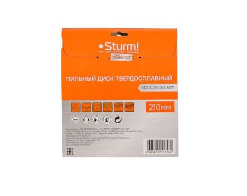 Пильный диск, размер 210x30x60 зубьев, твердосплавные напайки  Sturm-Tehinstrument