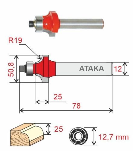 Фреза Атака кромочная калевочная D50.8/ф12/H25-Tehinstrument