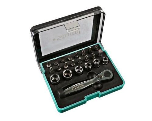 Набор бит и головок торцевых, трещотка 72 зуба, 22 предмета,  Sturm-Tehinstrument