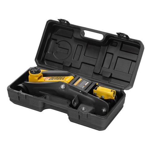 Домкрат гидравлический подкатной с фиксатором, 2 т, 130-330 мм, в кейсе Denzel-Tehinstrument