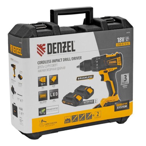 Дрель-шуруповерт аккумуляторная ударная бесщет Denzel CIDB-IB-18-02-Tehinstrument