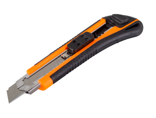 Нож с выдвижным лезвием 18 мм, двухкомпонентный корпус, металлическая направляющая, автоматический фиксатор, Вихрь-Tehinstrument