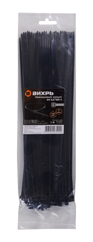 Хомуты нейлоновые (стяжки) черные 100 шт. Вихрь 3,6*300 Ч-Tehinstrument