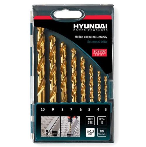 Набор сверл по металлу HSS-G DIN338 HYUNDAI (8шт) 3-10x1,0mm TIN 202902-Tehinstrument