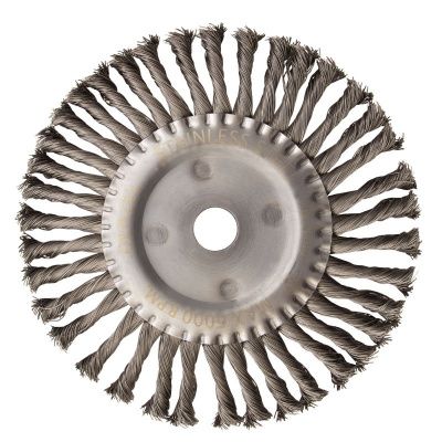 Щетка для УШМ, 200 мм, "Плоская", крученая нержавеющая проволока 0.5 мм, посадка 22.2 мм Denzel-Tehinstrument