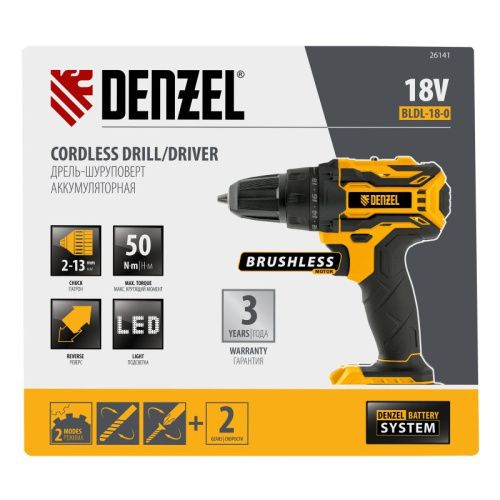 Дрель-шуруповерт аккумуляторная, бесщет. Denzel BLDL-18-0-Tehinstrument