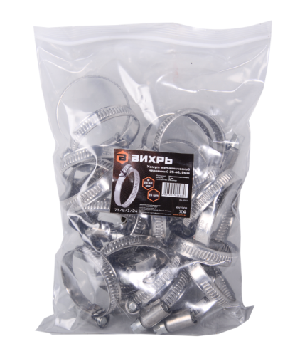 Хомуты металлические червячные Вихрь 25-40, 9мм, 25 шт.-Tehinstrument