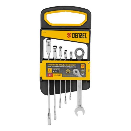 Набор ключей комбинированных трещоточных 6-17 мм, 6 шт., CrV, матовый хром Denzel-Tehinstrument