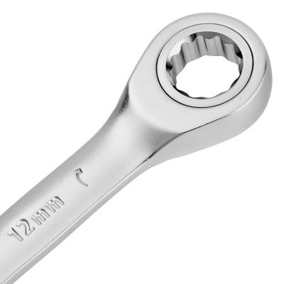 Ключ комбинированный трещоточный, 12 мм, CrV, матовый хром Denzel-Tehinstrument
