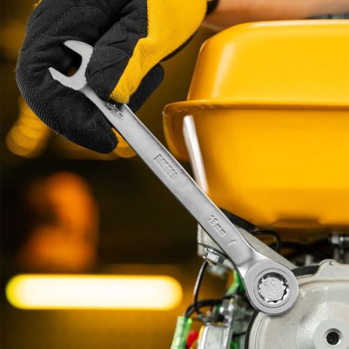 Ключ комбинированный трещоточный, 13 мм, CrV, матовый хром Denzel-Tehinstrument