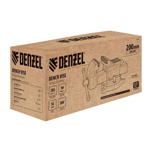 Тиски слесарные BVH-200, 200 мм, поворотные, стальная направляющая, с наковальней //Denzel-Tehinstrument
