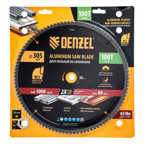 Пильный диск по алюминию ф305 х 30 мм, 100 зубьев Denzel-Tehinstrument