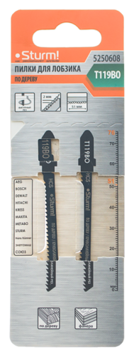 Пилки для лобзика по дереву T119BO, 2 шт, 76х51мм, шаг зуба 2мм, быстрый фигурный рез, HCS,  Sturm-Tehinstrument