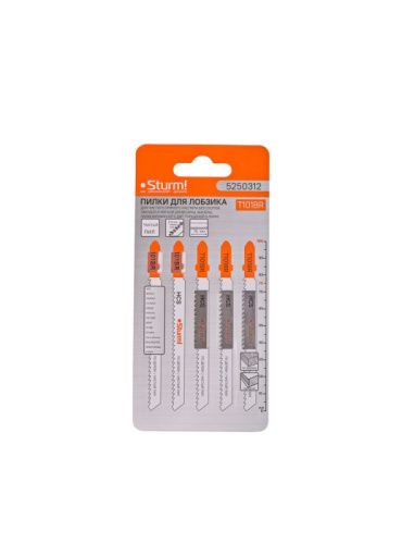 Пилки для лобзика по дереву T101BR, 5 шт, 100х75мм, шаг зуба 2,5мм, обратный зуб, HCS,  Sturm-Tehinstrument