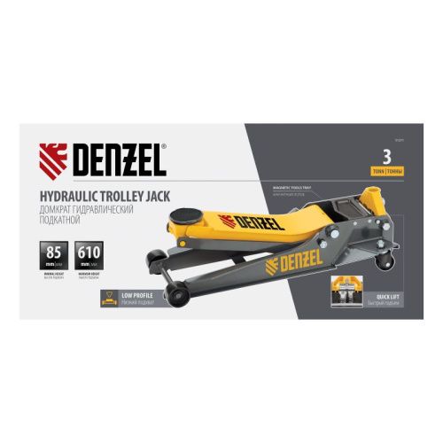 Домкрат гидравлический подкатной, 3 т, 85-610 мм, быстрый подъем, низ. подхват, проф, SUV Denzel-Tehinstrument