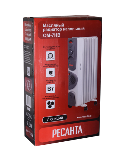 Масляный радиатор РЕСАНТА ОМ-7НВ с вентилятором-Tehinstrument