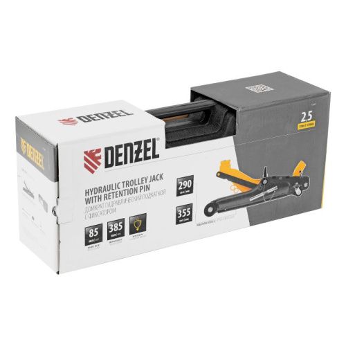 Домкрат гидравлический подкатной с фиксатором, 2,5 т,  85-385 мм, в пласт. кейсе Denzel-Tehinstrument
