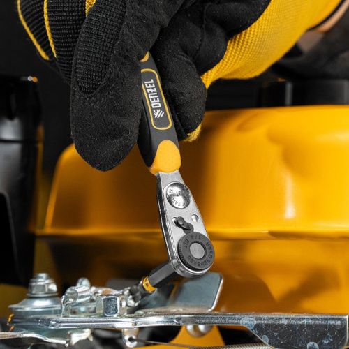 Ключ-трещотка для бит 1/4", 52 зуба, CrMo, адаптер для торцевых головок Denzel-Tehinstrument