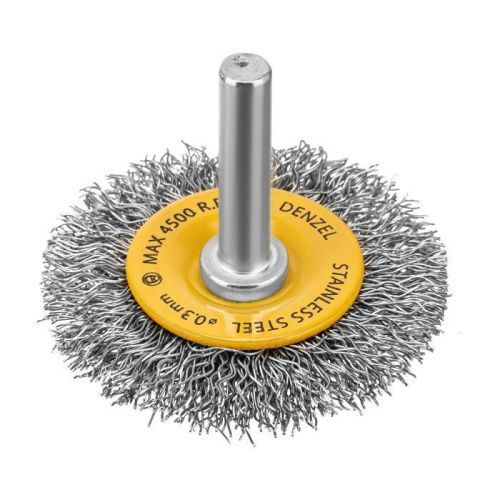 Щетка для дрели, 50 мм, Плоская, со шпилькой, нержавеющая витая проволока Denzel-Tehinstrument