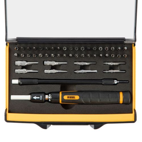 Отвертка с набором бит и торцевых головок для точных работ, гибкий привод, 48 шт, CrMo Denzel-Tehinstrument