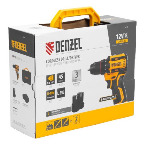 Дрель-шуруповерт аккумуляторная бесщет. CDH-BL-12, Li-Ion, 12 В Denzel-Tehinstrument