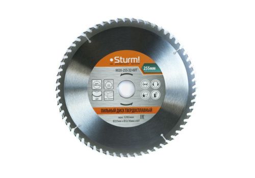 Пильный диск, размер 255x32x60 зубьев С ПЕРЕХОД. КОЛЬЦОМ НА 30 мм  Sturm-Tehinstrument