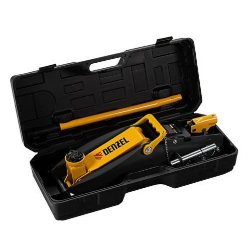Домкрат гидравлический подкатной с фиксатором, 2,8 т, 135-385 мм, в кейсе Denzel-Tehinstrument