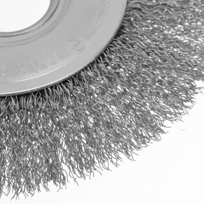 Щетка для УШМ, 125 мм, "Плоская", витая нержавеющая проволока 0.3 мм, посадка 22.2 мм Denzel-Tehinstrument