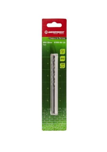 Сверло по бетону, 8x120мм, плоский резец ВК8, цилиндрический хвостовик, БОЕКОМПЛЕКТ-Tehinstrument