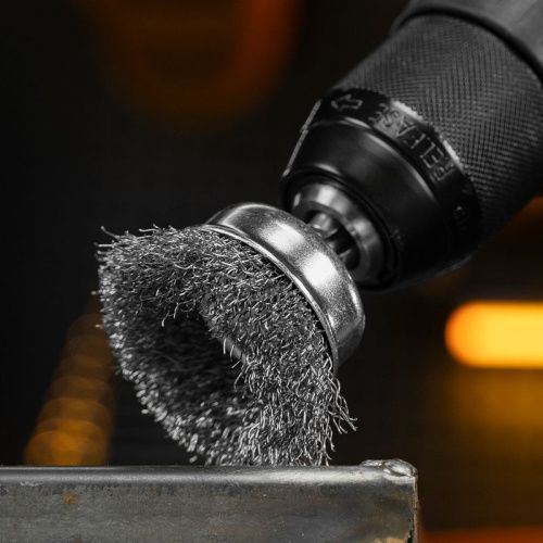 Набор щеток для дрели, 1 Плоская 50мм, 2 Чашки 25-50мм, шпилька, нерж. вит. проволока Denzel-Tehinstrument