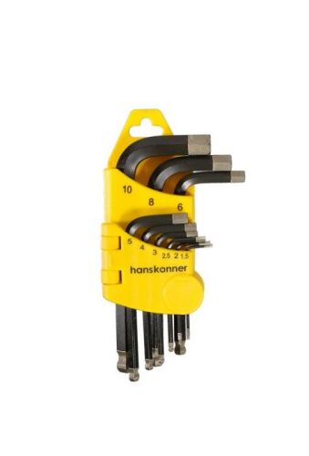 Набор шестигранных ключей с шаром, 1, 5-10 мм, 9 шт, S2, короткие, Hanskonner-Tehinstrument