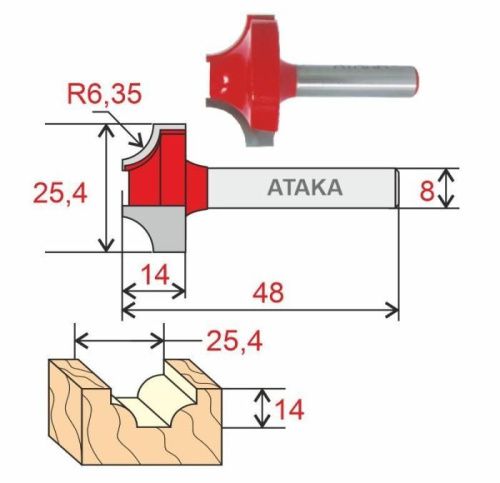 Фреза Атака пазовая фасонная D25.4/ф8/H14-Tehinstrument